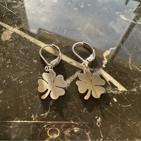 GOOD LUCK ♡ SILVER Stainless Steel Earrings - Picture 4 of 6